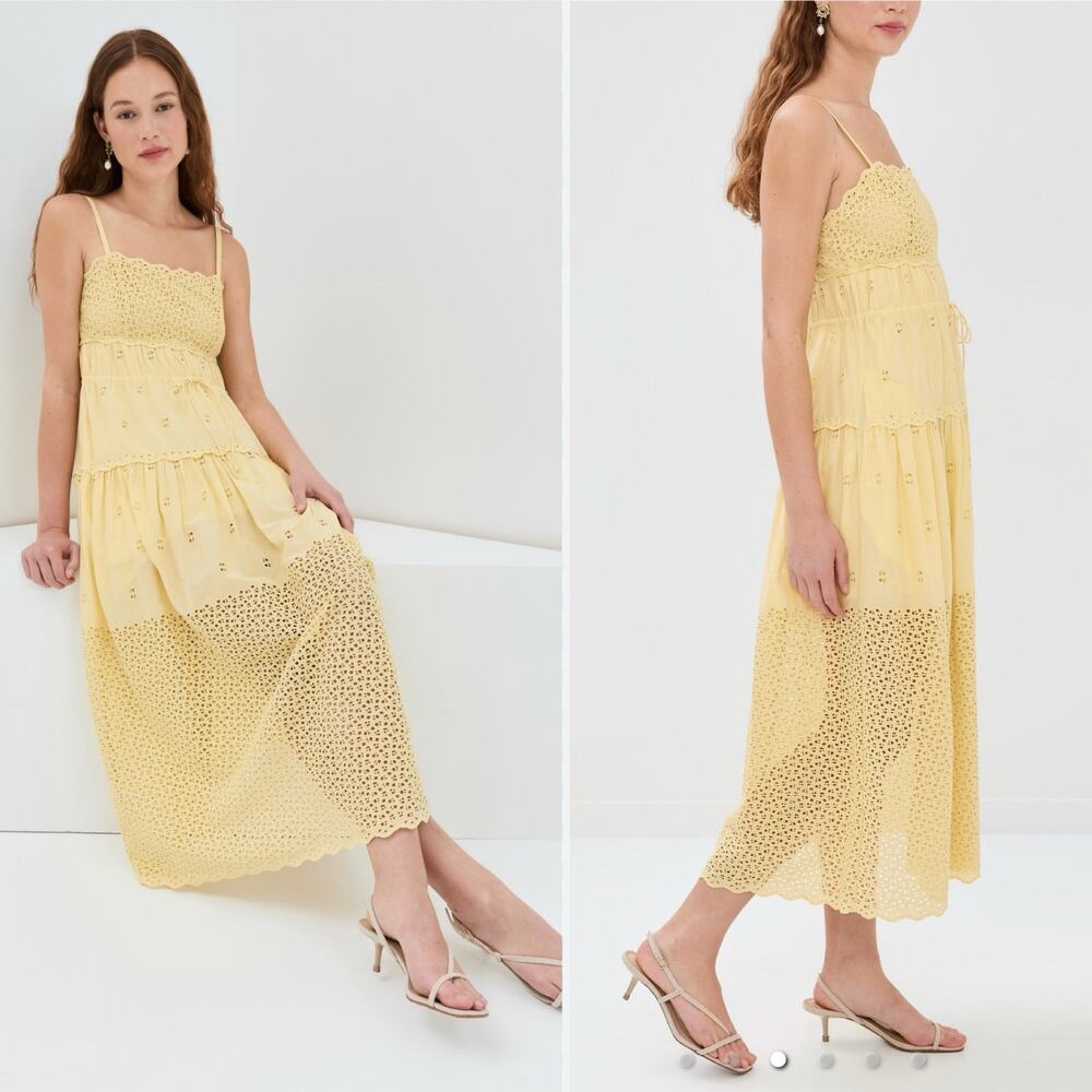 NWT Ulla Johnson Isadore Midi Dress Yellow Eyelet Preppy Beach Party Size 2 - Picture 2 of 16